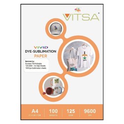 VITSA Vivid Dye Sublimation Paper 125GSM (A4 Size, 100 Sheets) Instant Dry, Heat Transfer Paper for Mug Printing, Mobile cases, Polyester clothes, T-shirts, Keychains & Other Ceramics | Use Sublimation Ink Only.
