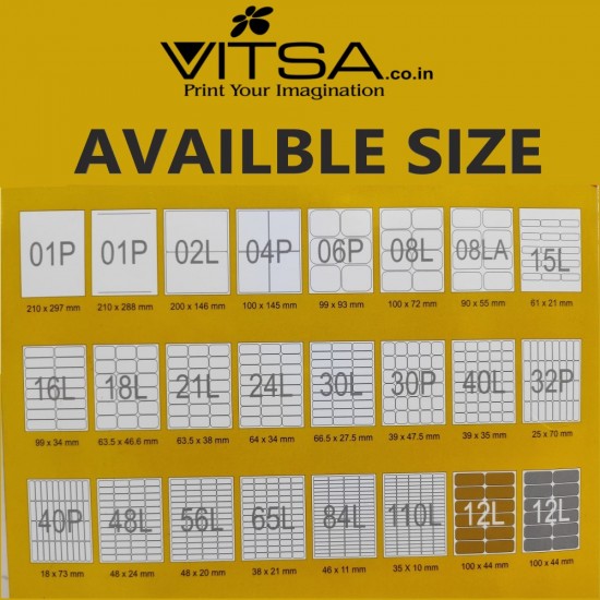VITSA A4 SIZE MULTIFUNCATiONAL SELF ADHESIVE LABELS / STICKER FOR USE IN  (INKJET/LASER/COPIER) PRINTER- 02 LABEL PER SHEET (PACK OF 100 SHEETS)